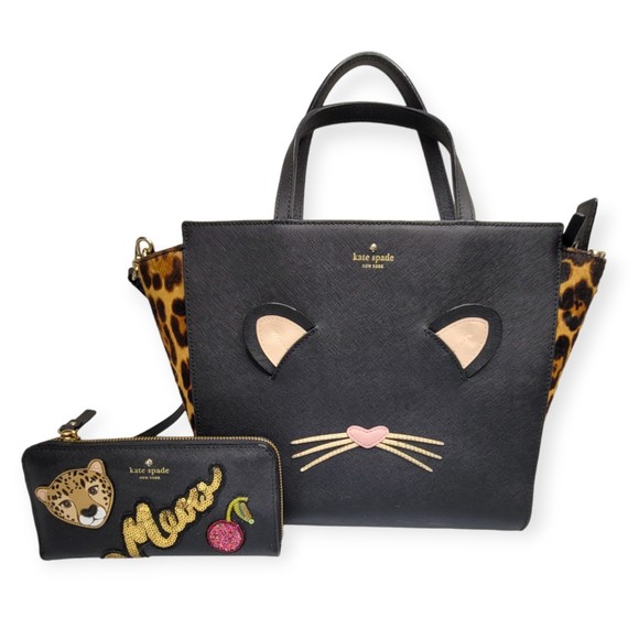 kate spade Handbags - KATE SPADE RUN WILD HAYDEN LEOPARD BLACK PURSE TOTE BAG w/ Wallet